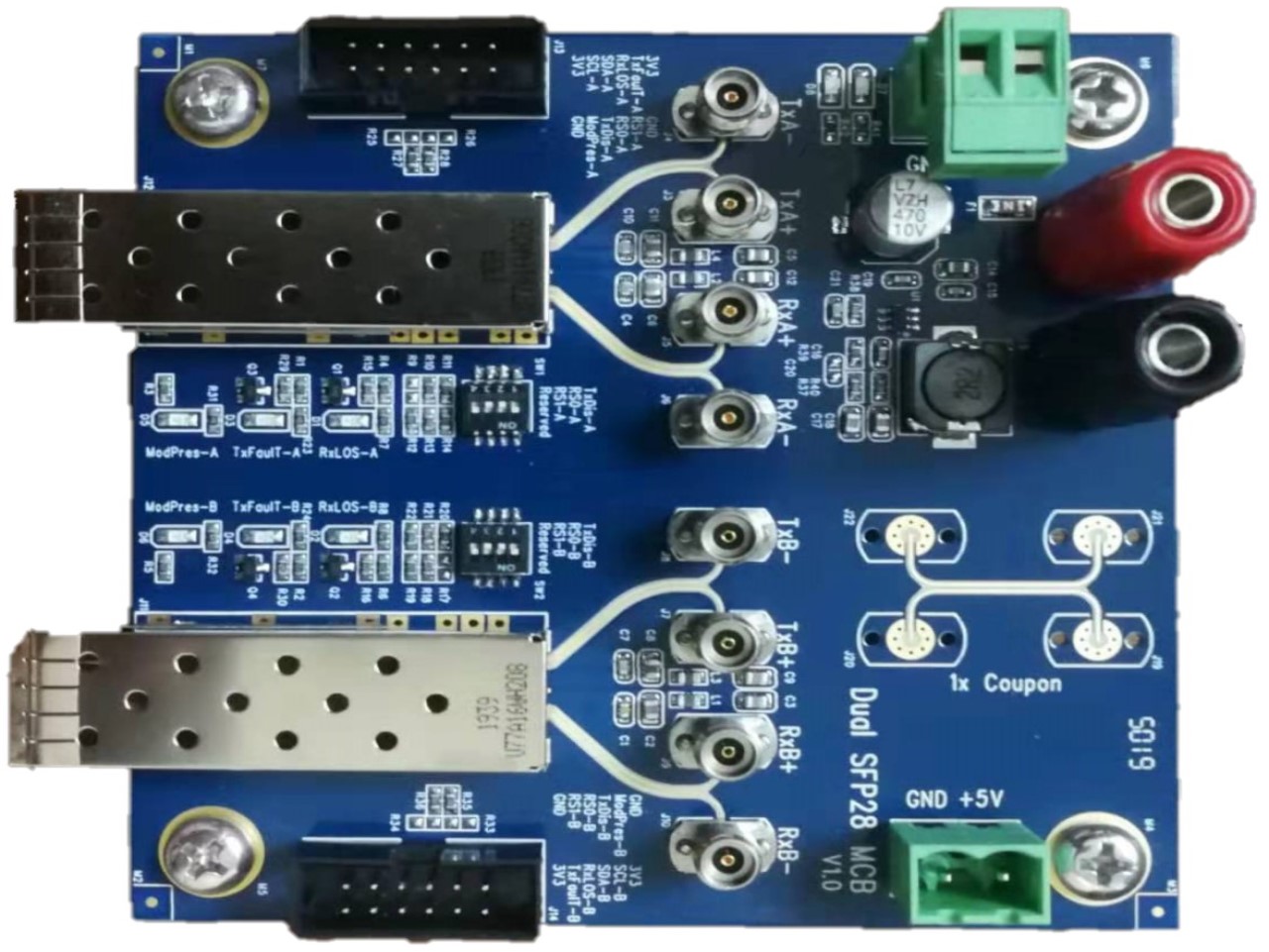 双通道SFP28 MCB 测试板 应用于SFP28或SFP+光模块、电缆、光缆的对发测试和性能表征测试  |海凌克电子