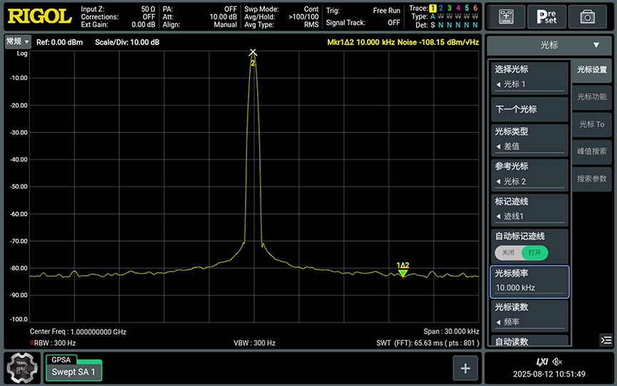 相噪-108dBc/Hz@1GHz,10kHz offset
