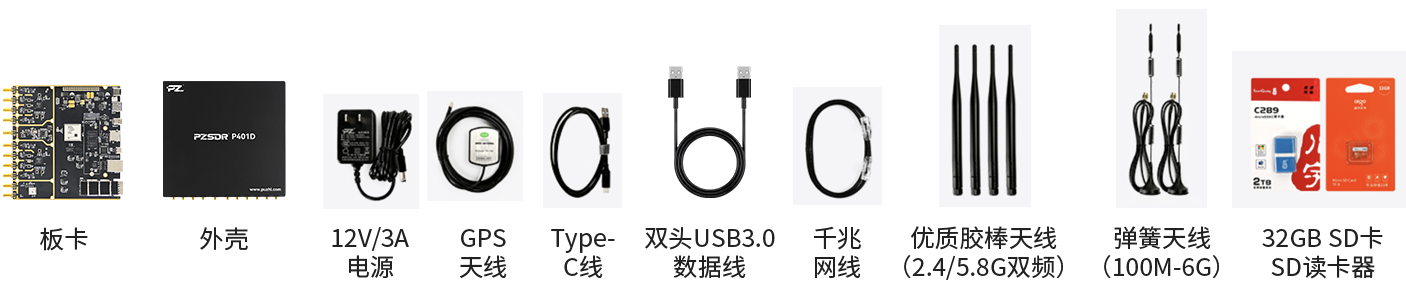 P401D 软件无线电板卡 官方标配发货清单