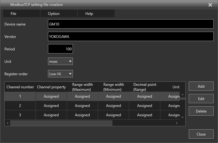 Modbus communication configuration file editor
