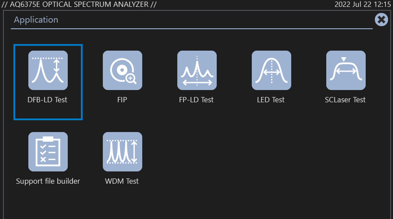 AQ6380 Optical Spectrum Analyzer App Menu | Yokogawa Test&Measurement